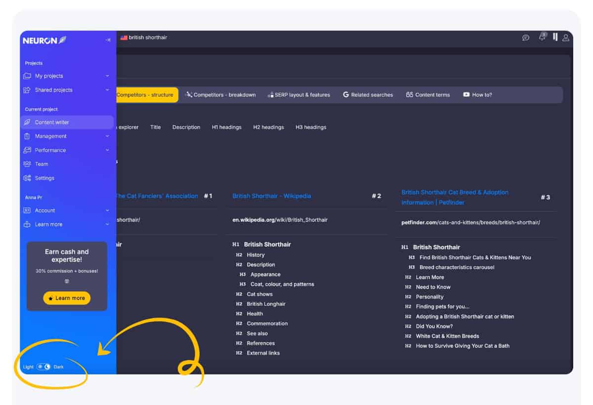 Dark Theme togle