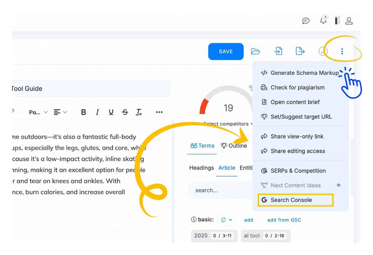GSC on the editor Menu
