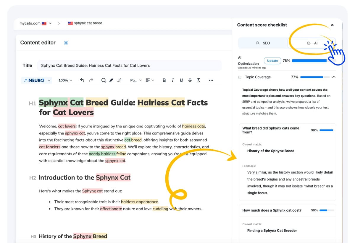 AI Content score Suggestions