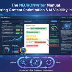 NEURONwriter Manual showing content optimization and AI visibility framework with SERP analysis, content editor, and AI writing assistant for mastering organic search in 2026