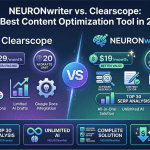 Comparison table of NEURONwriter vs Clearscope content optimization tools showing features, pricing, and capabilities for content teams in 2026