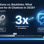 An abstract, futuristic image with a dark background. In the center, a bright, glowing sphere represents a strong brand entity. Faint, glowing lines and data points from all directions are being absorbed into the sphere, symbolizing how brand mentions and various signals from across the web contribute to building its authority in the age of AI.