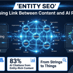 Entity SEO knowledge graph diagram showing entity relationships and AI rankings
