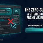 Zero-click SERP diagram showing Google AI Overview Featured Snippet People Also Ask with 80 percent of searches end without a click statistic