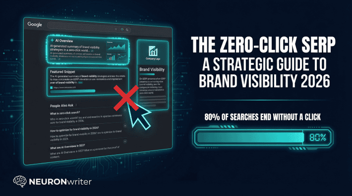 Zero-click SERP diagram showing Google AI Overview Featured Snippet People Also Ask with 80 percent of searches end without a click statistic