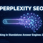 Perplexity SEO — glowing search bar morphing into a neural network representing AI citation ranking in 2026