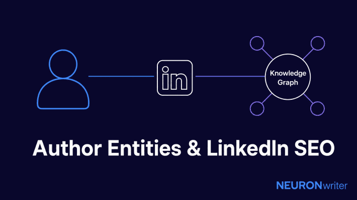 A conceptual illustration of a LinkedIn profile connected via glowing nodes to a Google Knowledge Graph, representing an author entity.