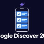 A minimalist illustration of an AI-curated feed pushing content to a smartphone screen, representing Google Discover.