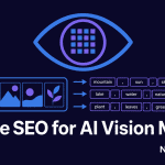 A minimalist illustration of a glowing eye scanning a grid of image tokens, representing AI vision models parsing visuals.