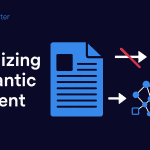 A minimalist flat illustration of a document with a red slash through a direct translation arrow and a green checkmark over a semantic entity graph, with language tags EN, DE, and FR — representing the difference between direct translation and native semantic localization in SEO.