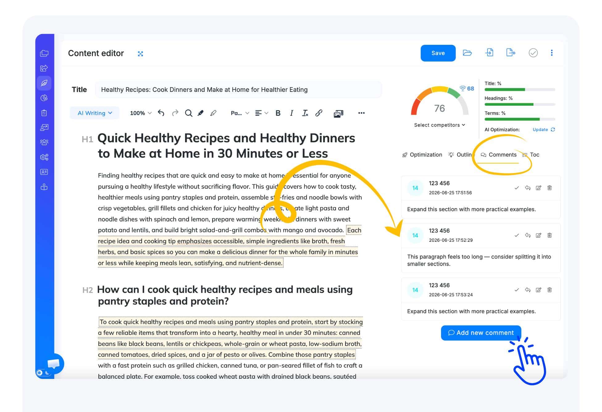 Comments in Editor