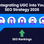 Horizontal bar chart titled Why UGC Is a Non-Negotiable SEO Asset in 2026, showing six statistics: 79% of consumers influenced by UGC to buy, 93% of marketers say UGC outperforms branded content, 55% of shoppers hesitate without UGC, 33% of consumers trust UGC most, 78% email CTR boost with UGC, and 67% of retailers increasing UGC investment.