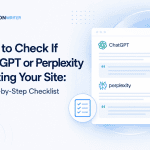 Minimalist illustration showing a checklist for checking whether ChatGPT and Perplexity cite your website