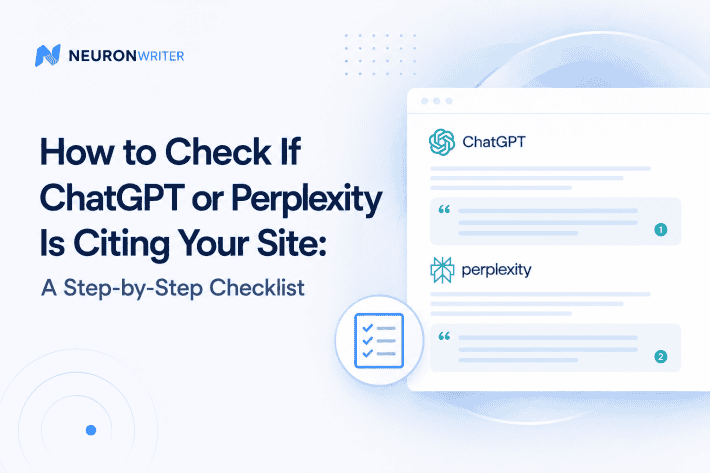 Minimalist illustration showing a checklist for checking whether ChatGPT and Perplexity cite your website