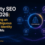 Minimalist featured image with the title "Entity SEO in 2026: Building an Unambiguous Brand Identity for LLMs" on a dark background with green typography.