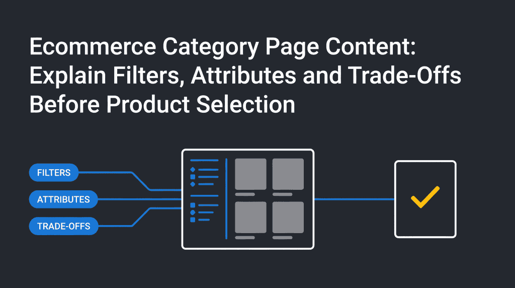Ecommerce category page decision-support map for filters, attributes and product selection — NEURONwriter infographic