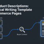SEO Product Descriptions: A Practical Writing Template for Ecommerce Pages — NEURONwriter infographic showing a verified-facts-to-buyer-copy workflow.